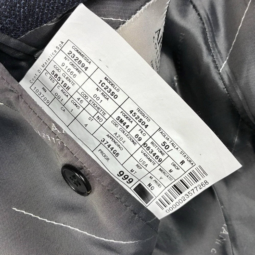 Armani Collezioni Su Misura Sport Coat 50R IT Gray Blue Windowpane Wool Italy